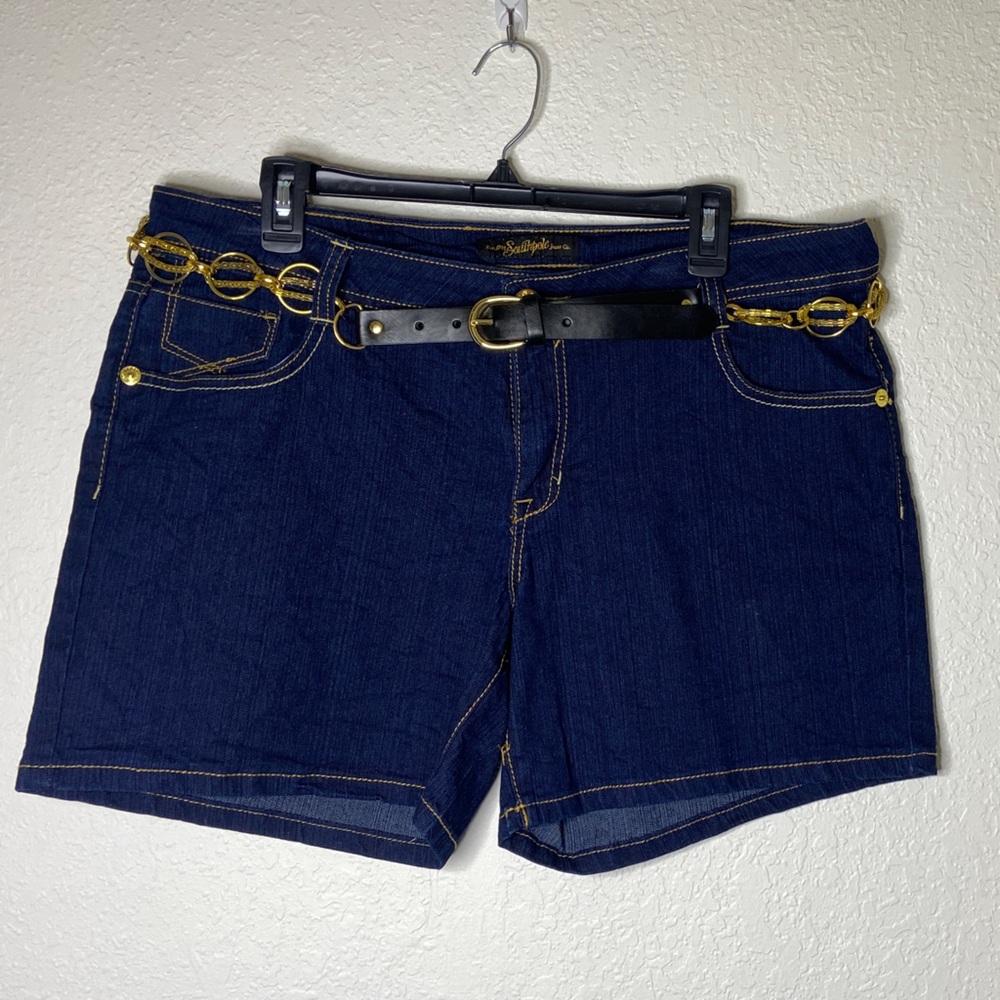 South Pole Dark Blue Women's Shorts with Gold Accents